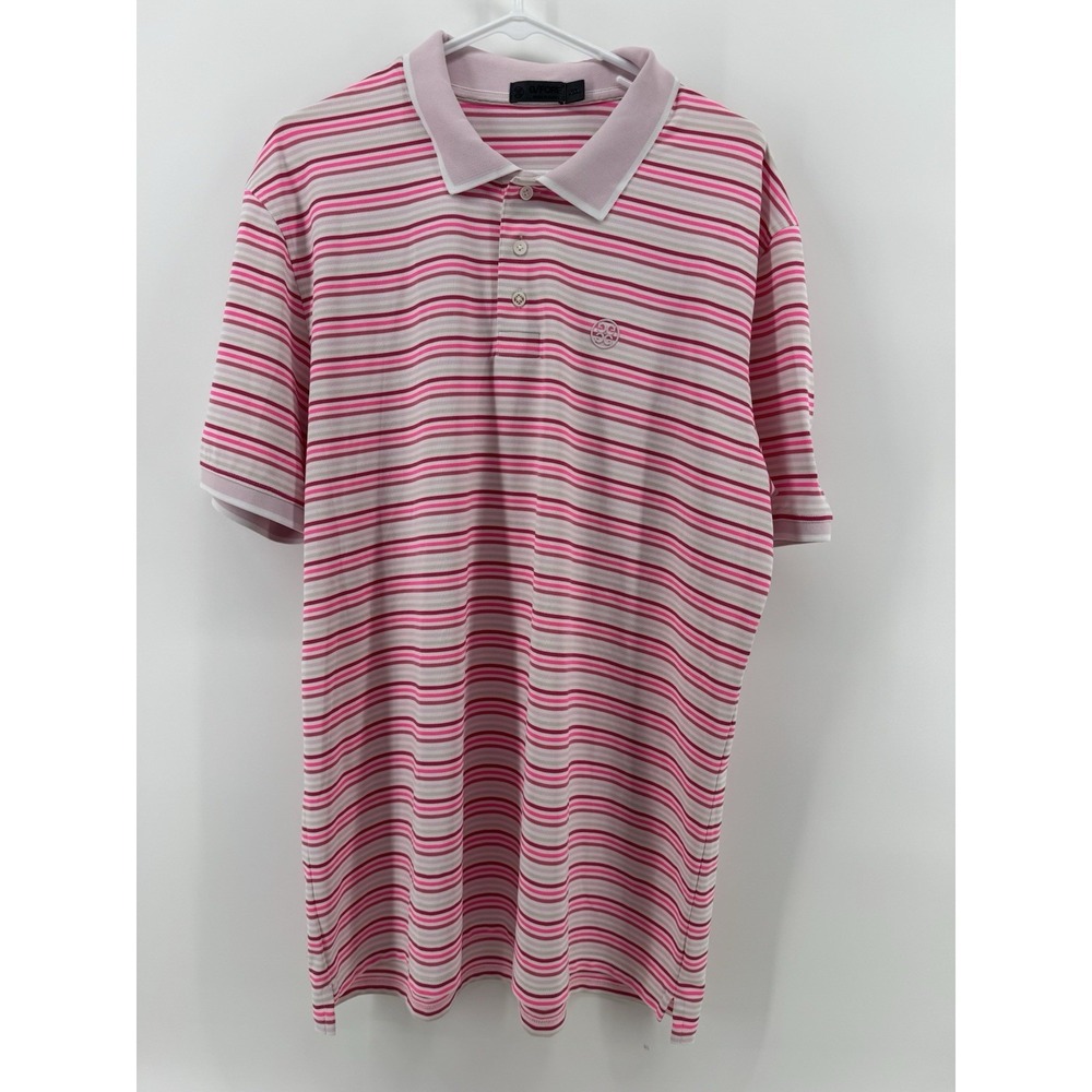 G/Fore Men's Short Sleeve Polo Shirt White Pink Striped Sz XXL Golf